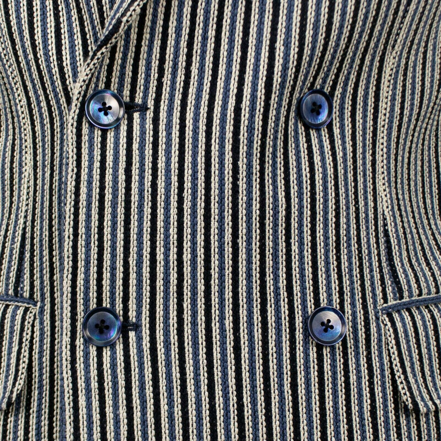 Striped Cotton Double Breasted Sport Coat - Blue