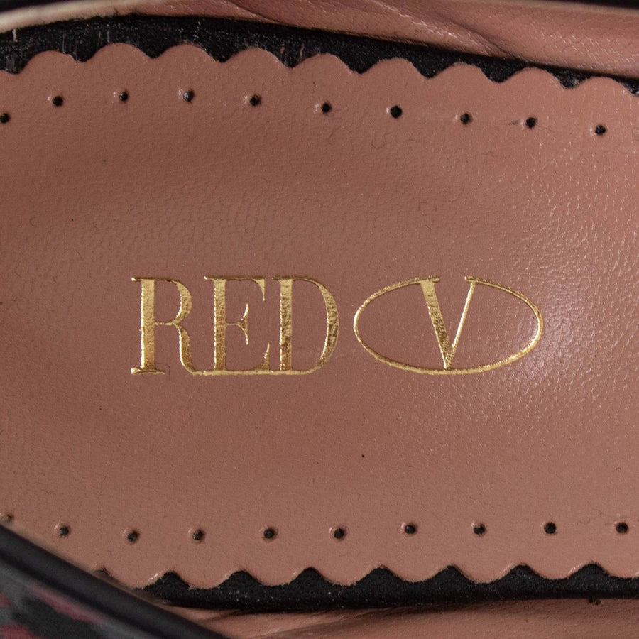 Fabric Printed Hearts Loafer Flats - Red / Black