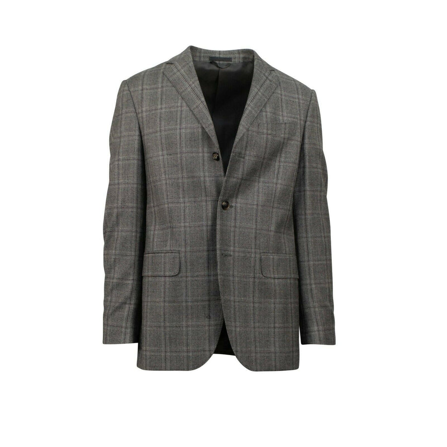 Drop 6 Plaid Wool Blend 3 Roll 2 Button Classic Fit Suit - Gray