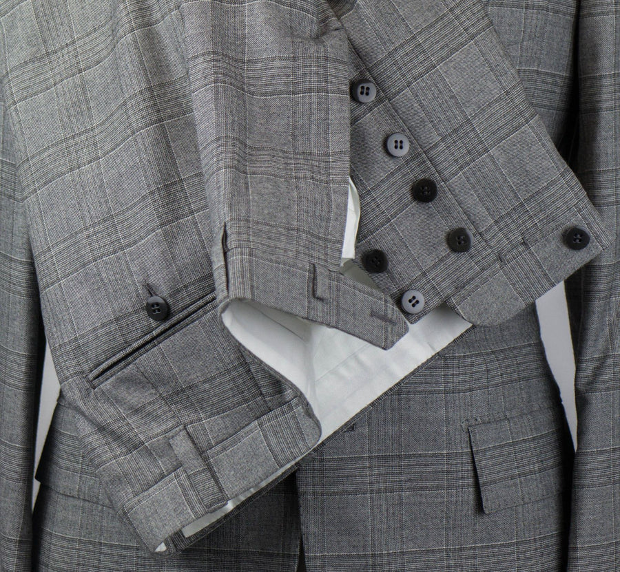 Drop 7 Plaid Wool 2 Button Suit - Light Gray