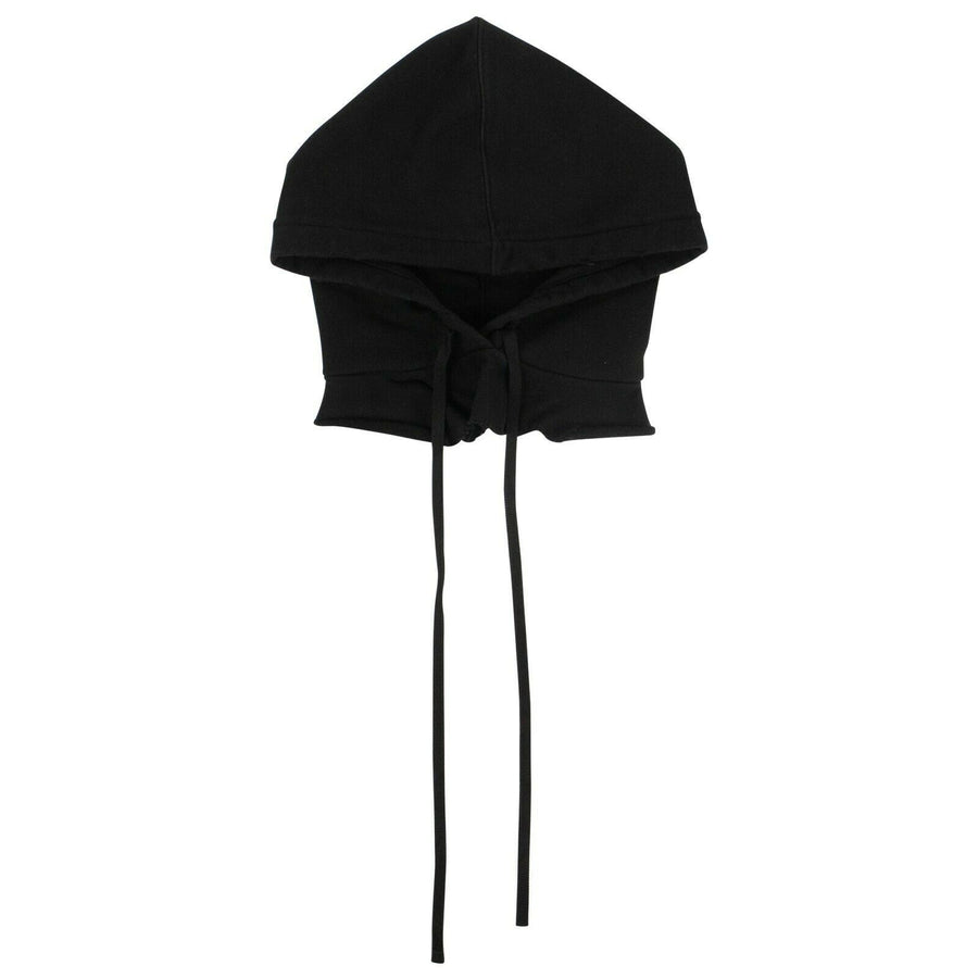 Cotton Drawstring Hoodie Hat - Black