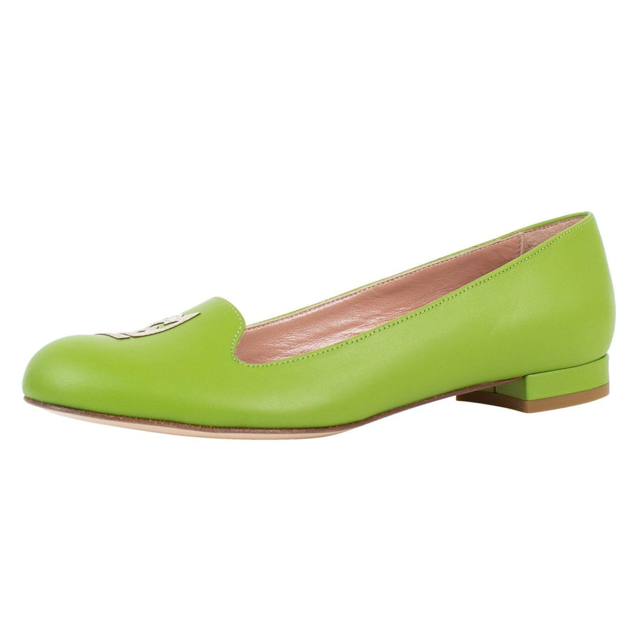Leather Applique Loafer Flats - Green