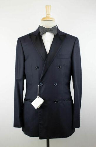 Cashmere Satin Double Breasted Tuxedo Suit - Navy Blue
