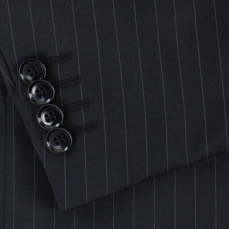 Pin Striped Wool Three Button Suit - Black