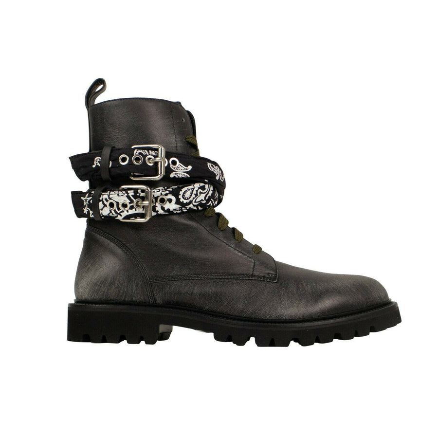 Leather Bandana Combat Boots - Black