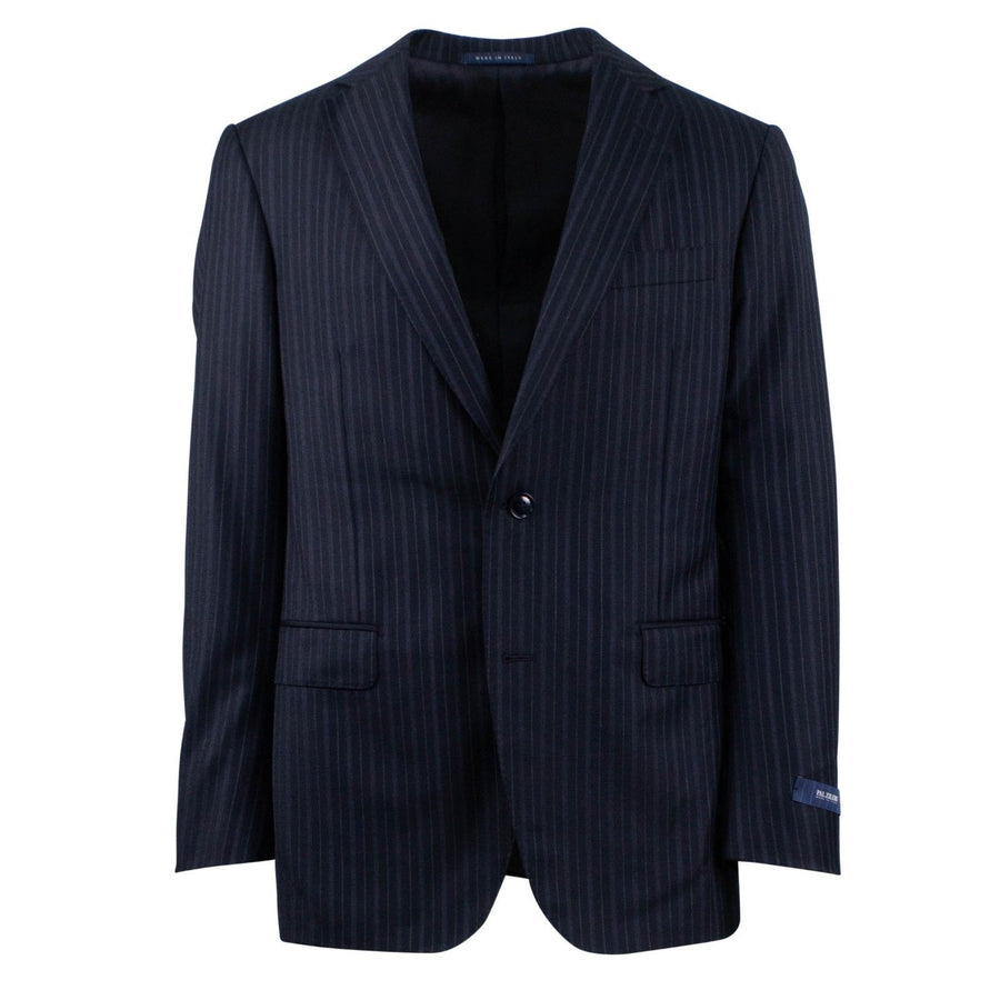 Drop 7 Striped Wool Two Button Suit - Black
