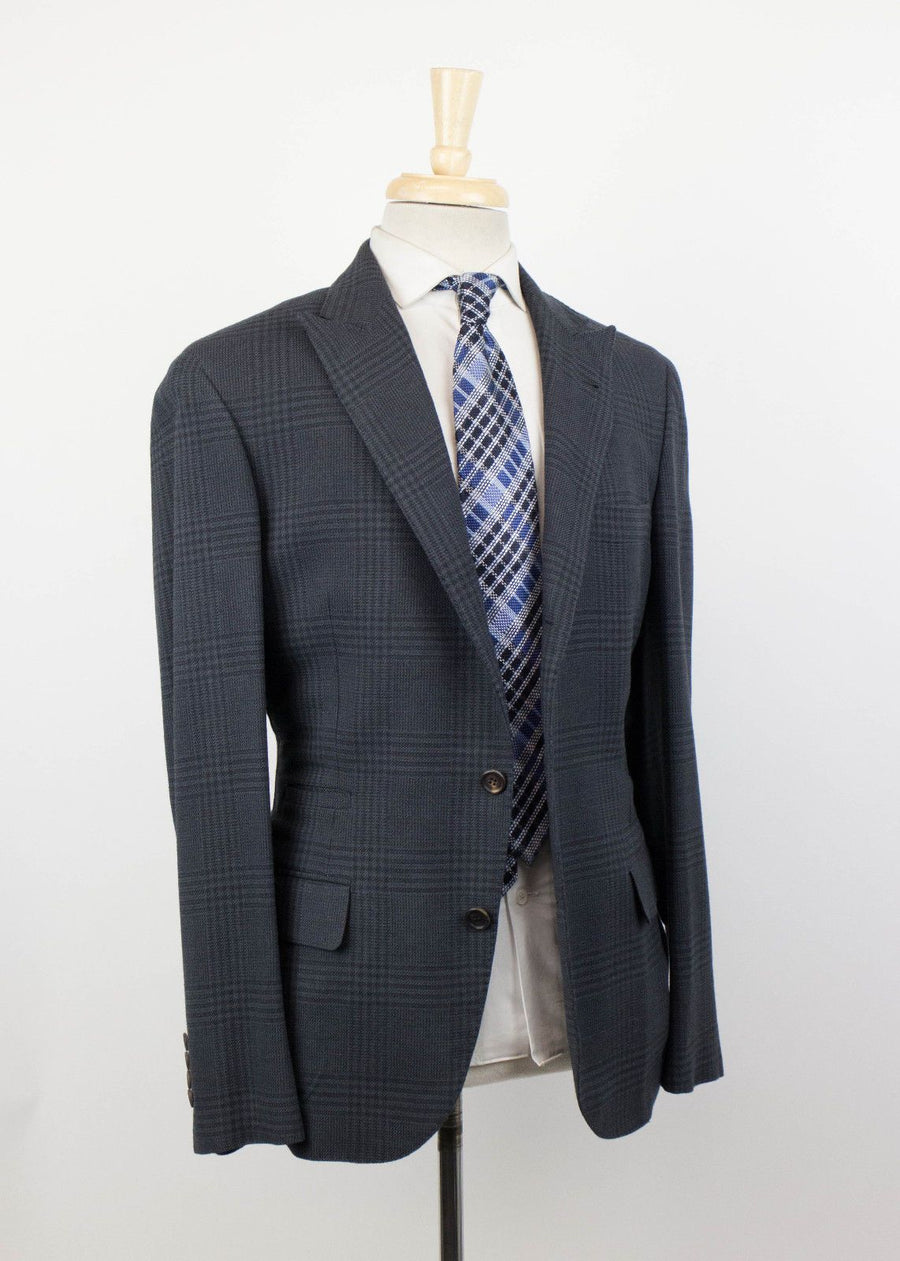 Wool Blend Glen Plaid 3/2 Button Sport Coat - Gray