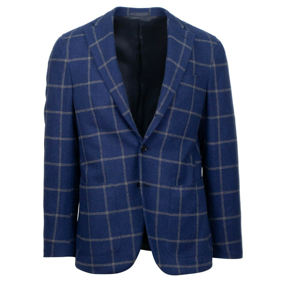Drop 8 Check Wool 3 Roll 2 Button Sport Coat - Blue