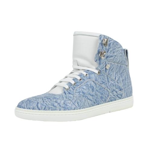 Crinkled Fabric High-Top Sneakers - Sky Blue