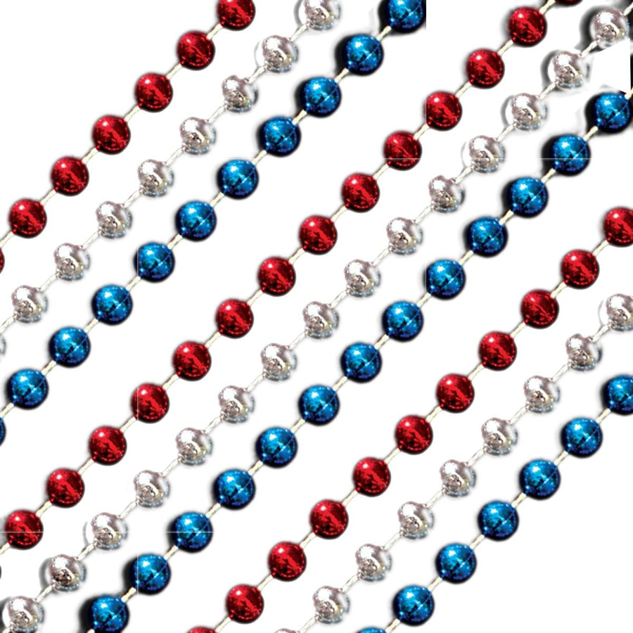 Red White and Blue Round Bead Necklace Pack of 12