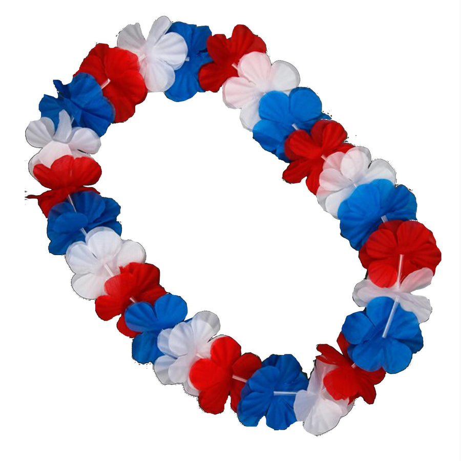 Hawaiian Flower Lei Necklace Red White and Blue