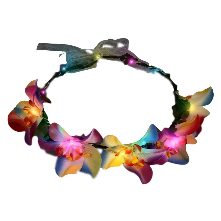 Light Up Tropical Orchid Floral Halo Crown Headband