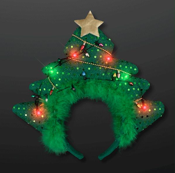 Light Up Green Novelty Sequin Plush Christmas Tree Gold Star Bopper