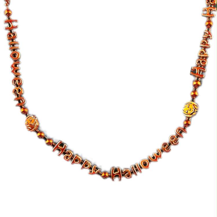 Happy Halloween Non Light Up Orange Beaded Necklaces Pack of 12