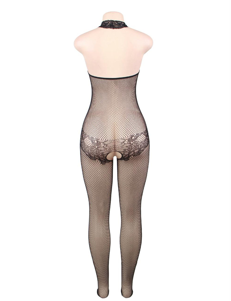 Plus Size Lace and Fishnet Turtleneck Bodystocking