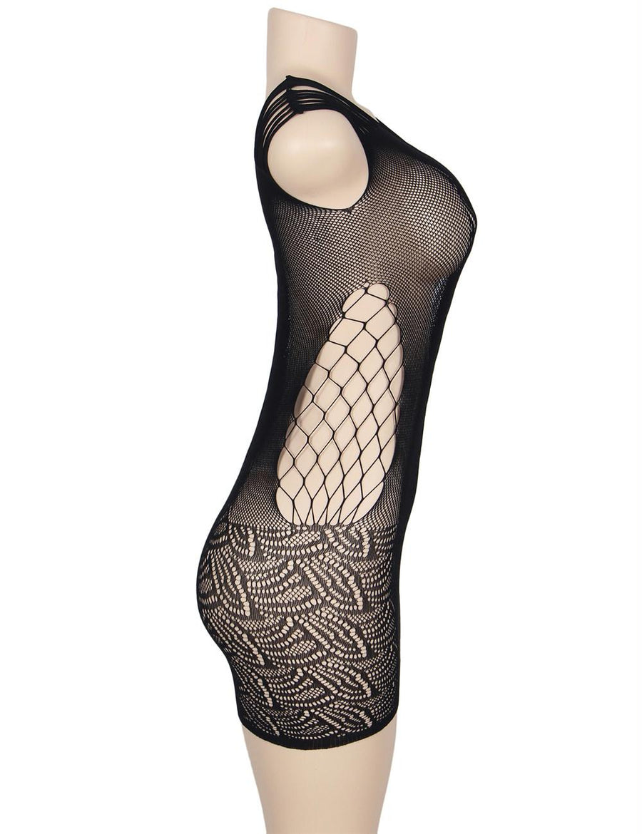 Plus Size Crotchet Mesh Hollow-out Mini Chemise Dress