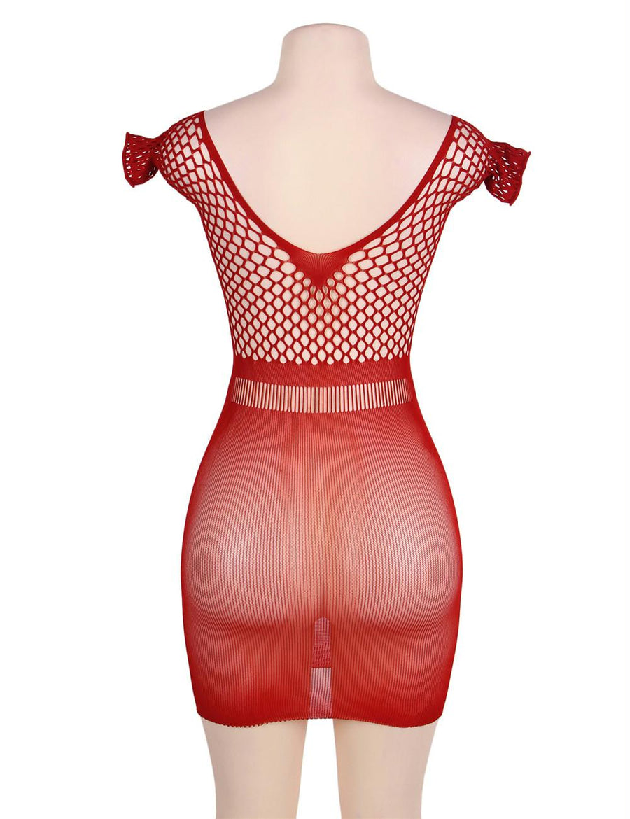 Plus Size Crotchet Mesh Hollow-out Mini Chemise Dress
