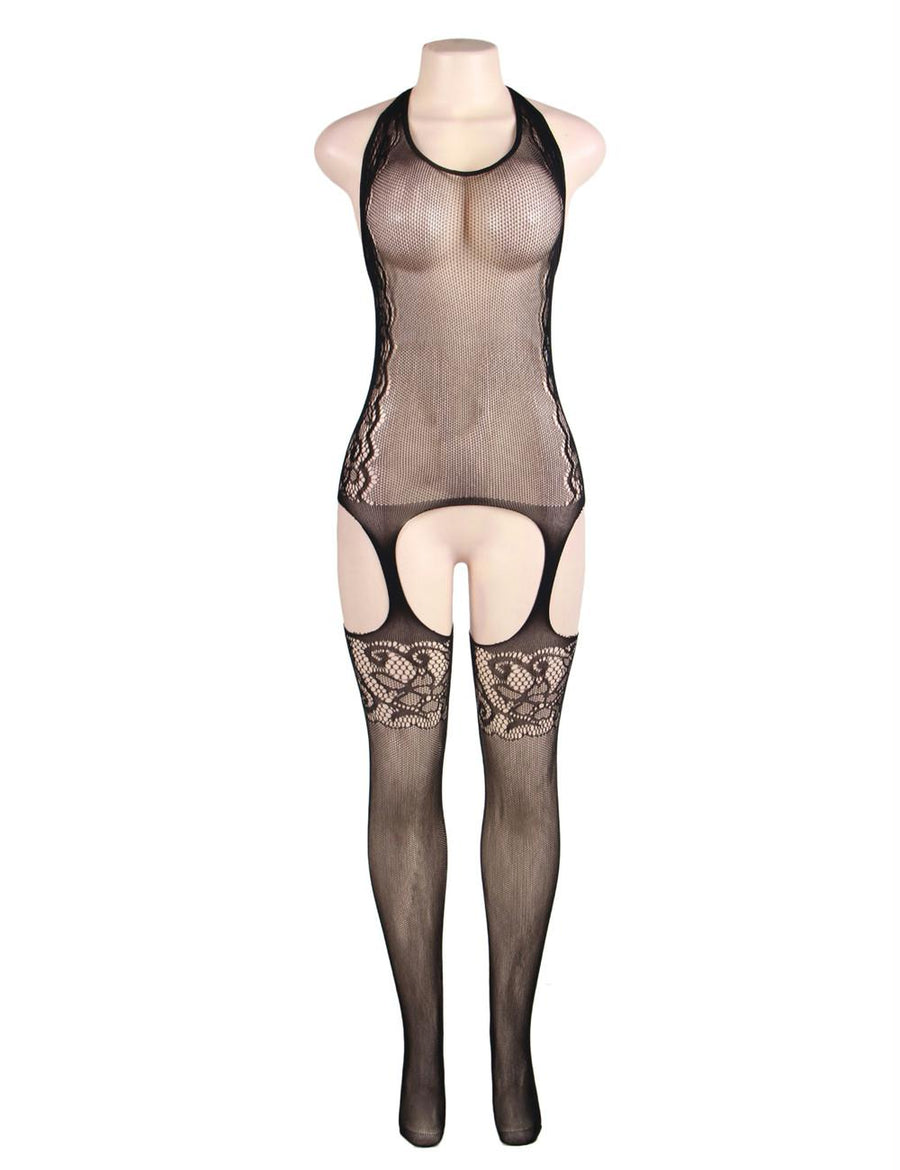 Plus Size Crotchless Fishnet Black Bodystocking