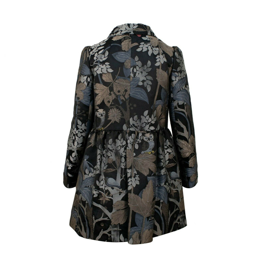 Floral And Owl Print Jacquard Coat - Gray