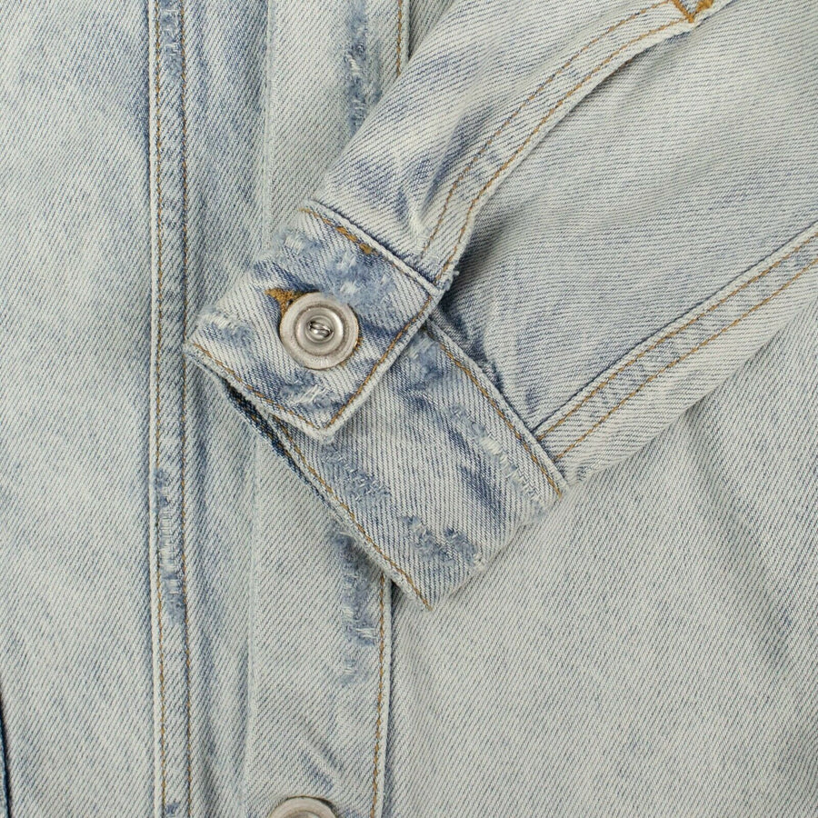 Asymmetric Distressed Denim Jacket - Blue
