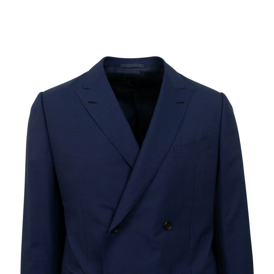 Drop 8 Houndstooth Wool Double Breasted Suit - Blue