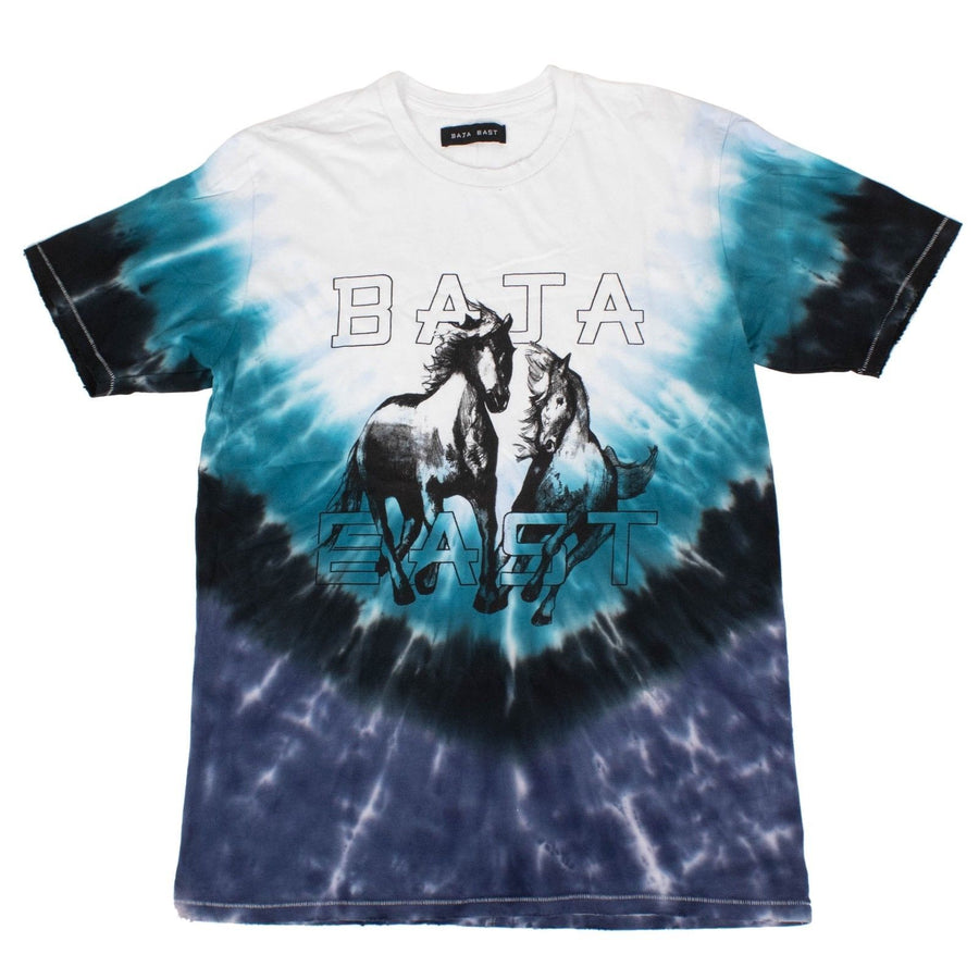 Tie Dye Two Horse Short Sleeve T-Shirt - Blue