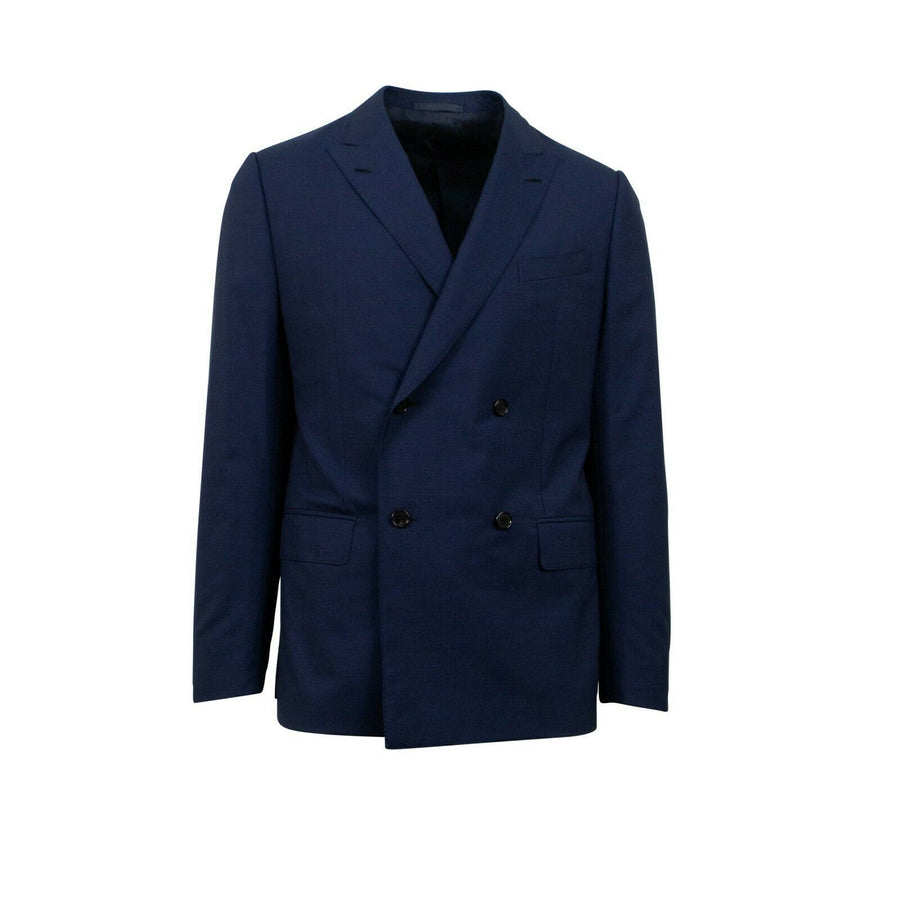 Drop 8 Houndstooth Wool Double Breasted Suit - Blue