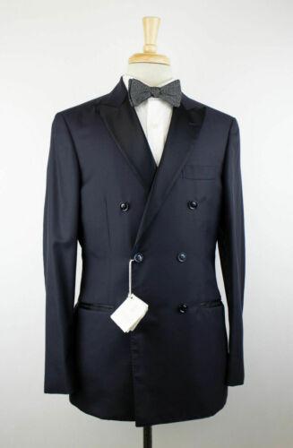 Cashmere Satin Double Breasted Tuxedo Suit - Navy Blue