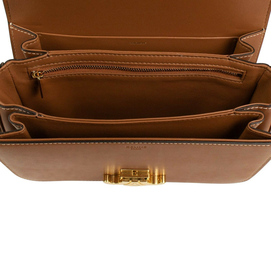 Shiny Calfskin Leather Medium Triomphe Cross Body Bag - Tan