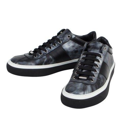 Portman Leather Lace-Up Low-Top Sneakers - Gray / Black