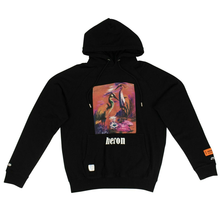 Cotton Birds Painting Hoodie Sweatshirt - Black