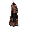 A-Line Wool Large Floral Design Coat - Black / Red