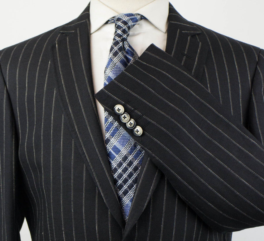 Striped Linen Blend 2 Button Sport Coat - Black