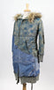 Camo Nylon Vintage Denim Puffy Hooded Parka Coat - Blue / Green