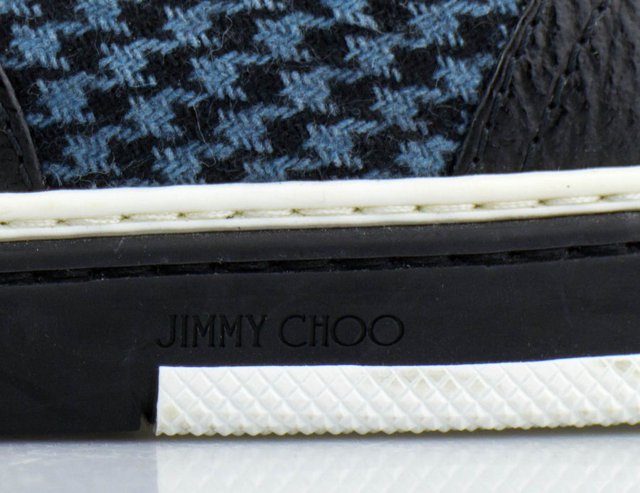 Leather and Houndstooth Fabric Studded Lace Up Oxford - Navy