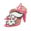 Leather Flower Ankle Strap Sandal Pumps - Pink / White