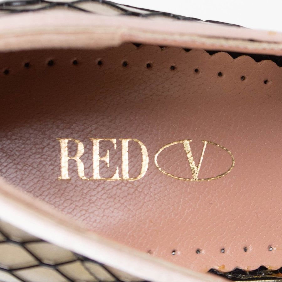 Plastic Mesh Polka Dot Bow Pumps - Beige / Black