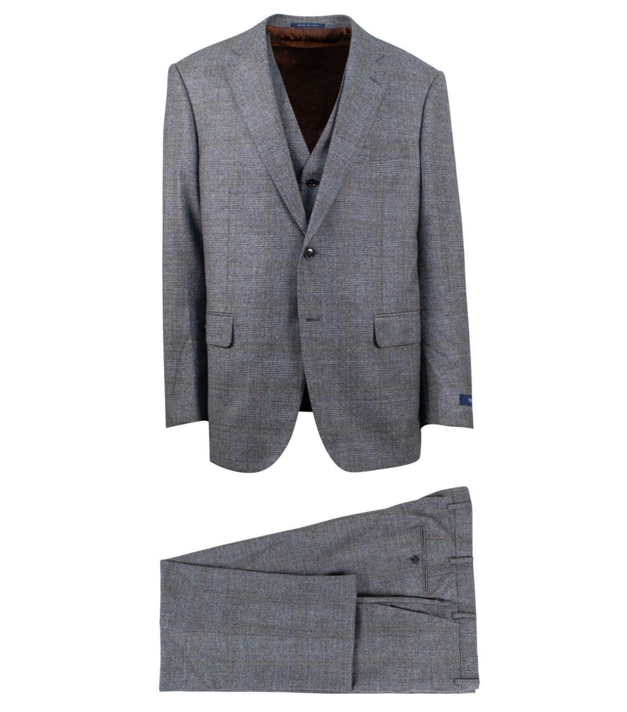 Glen Plaid Wool Two Button 3 Piece Suit - Gray