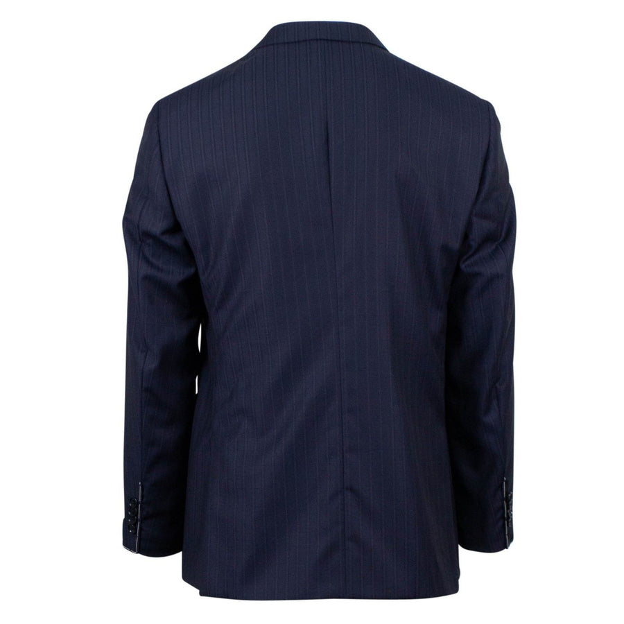 Drop 4 Thick Striped Wool Two Button Suit - Navy Blue / Purple