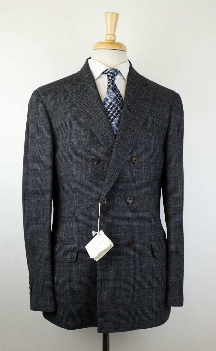 Cashmere-Wool Glen Check Double Breated Sport Coat - Gray