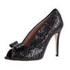 Glitter Peep Toe Bow Pumps - Black
