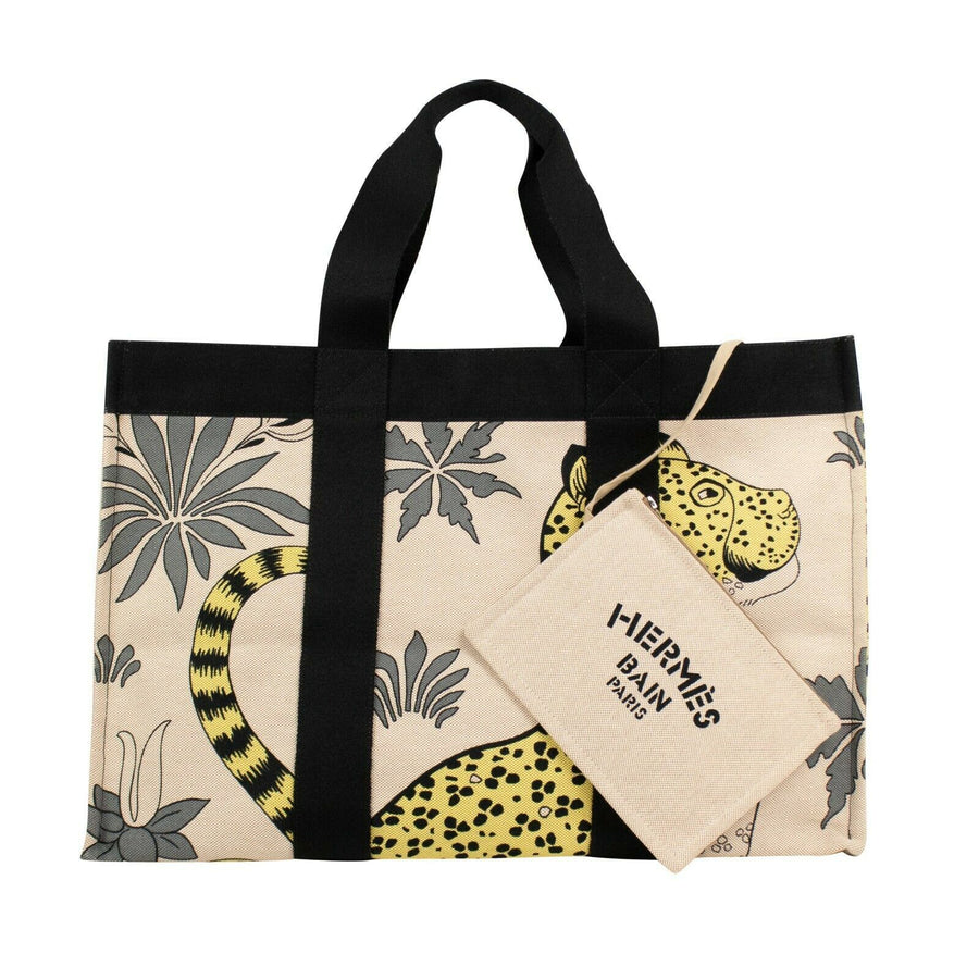 Cotton Leopard Print Large Beach Bag - Beige