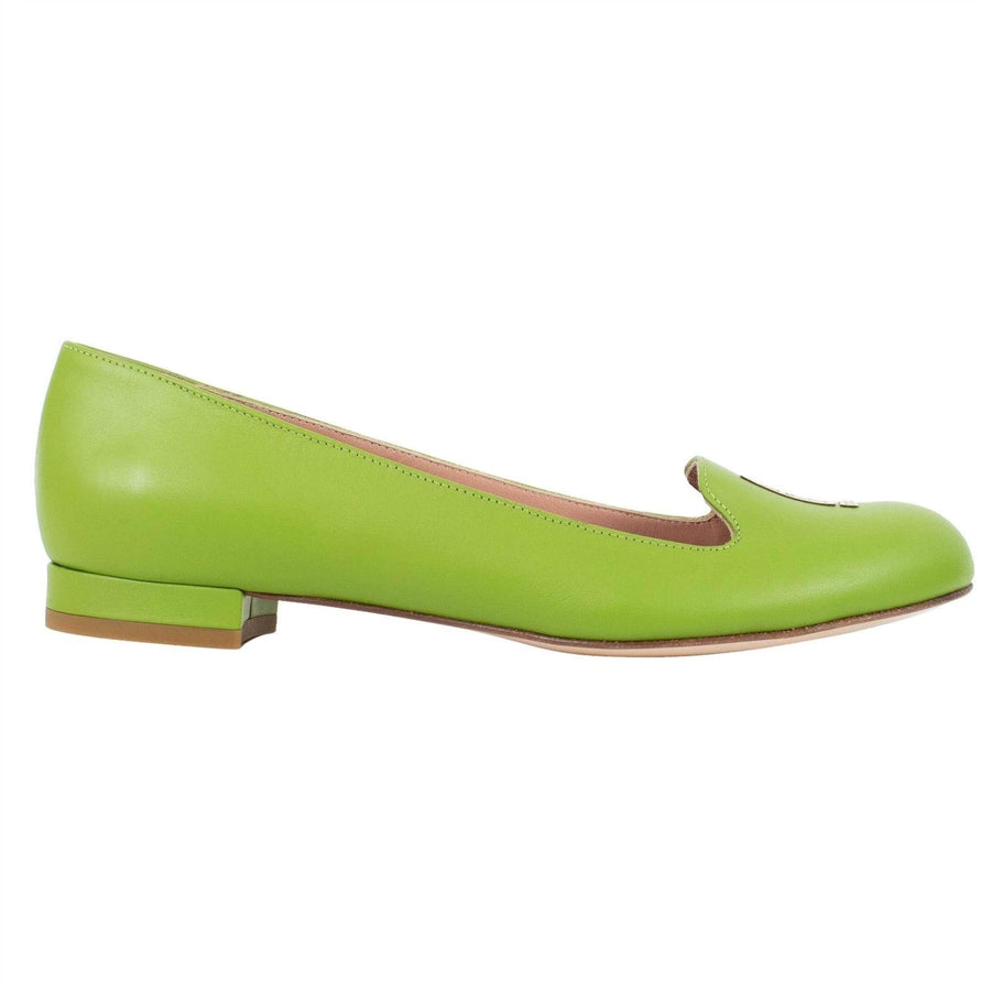 Leather Applique Loafer Flats - Green
