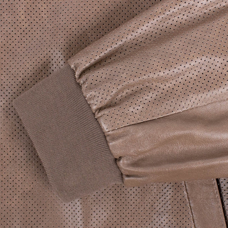 Light Brown Leather Bomber Jacket