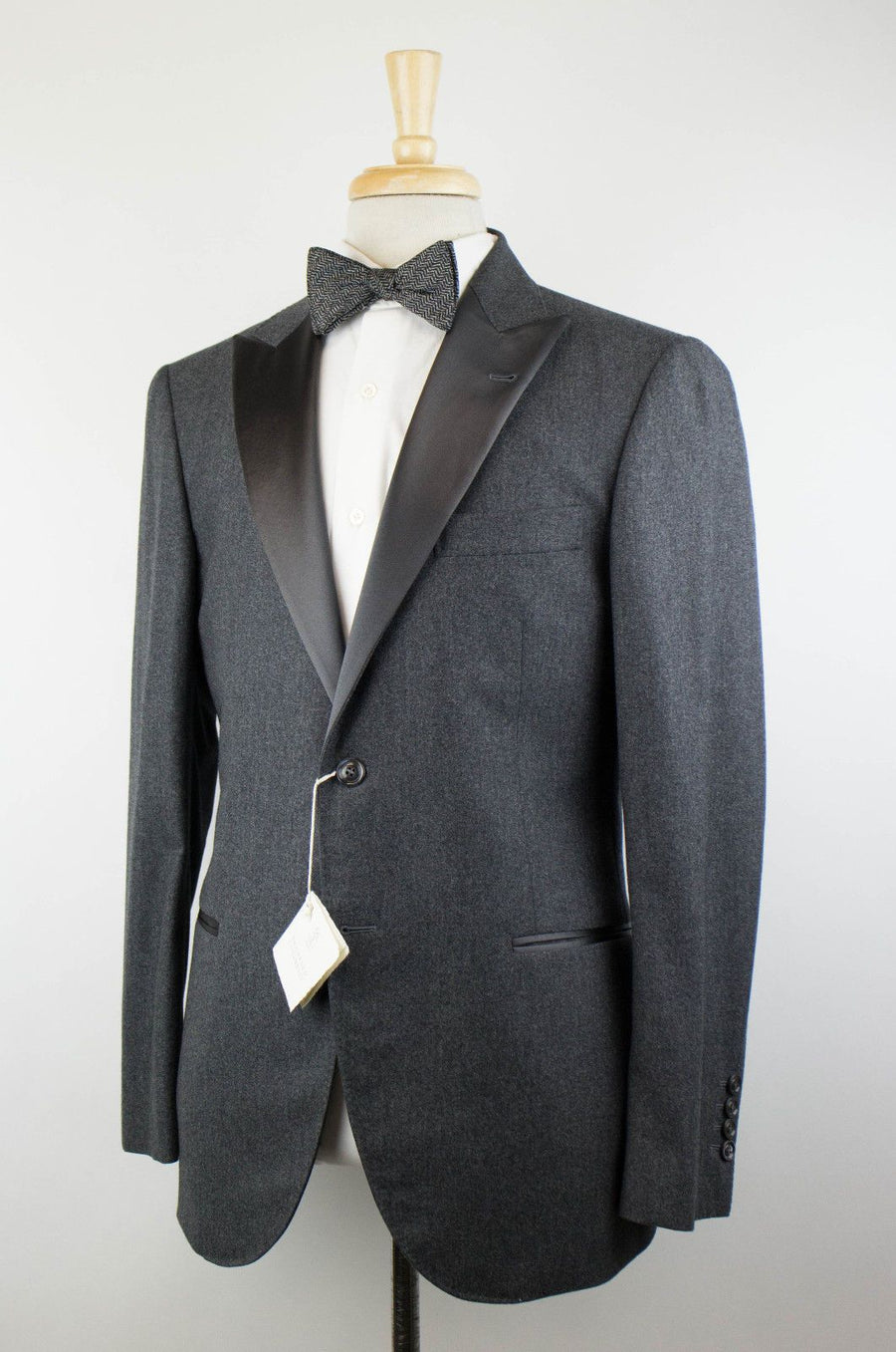 Wool Satin Peak Lapels Tuxedo - Gray