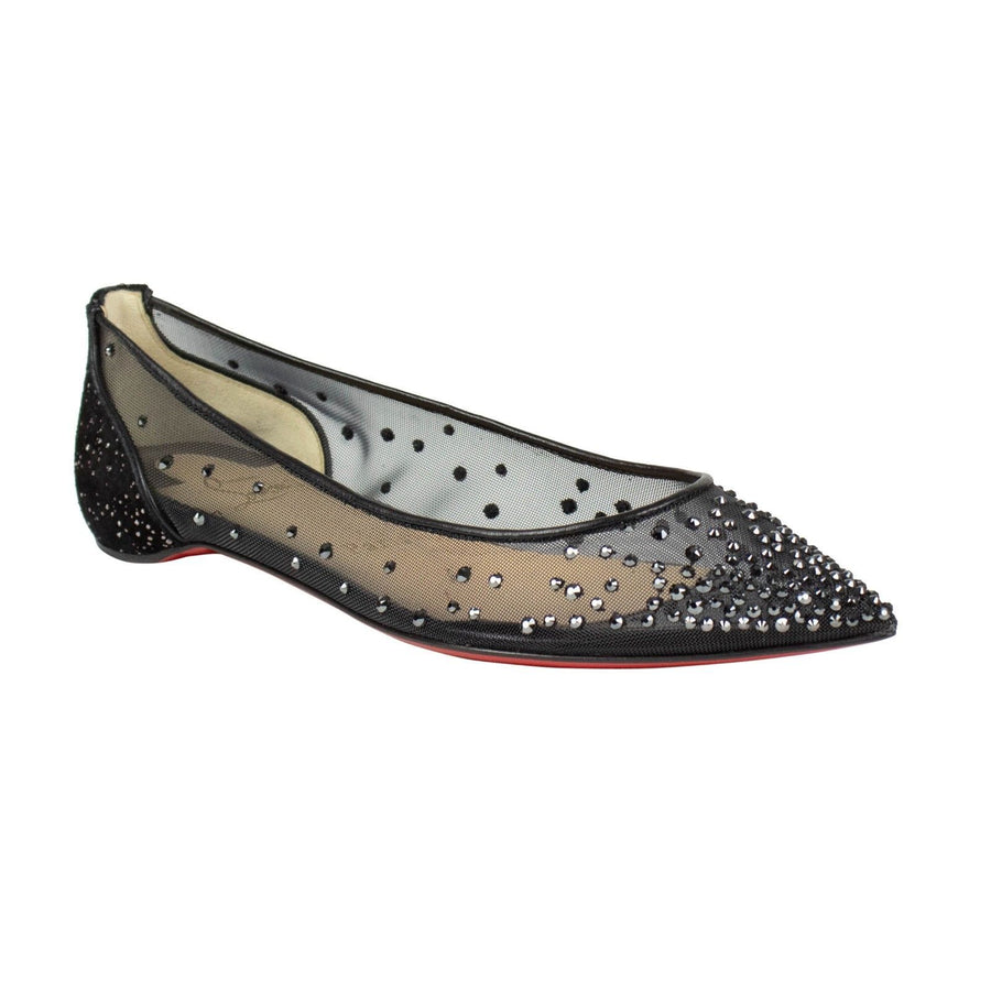 Follies Strass Studded Mesh Flats - Black