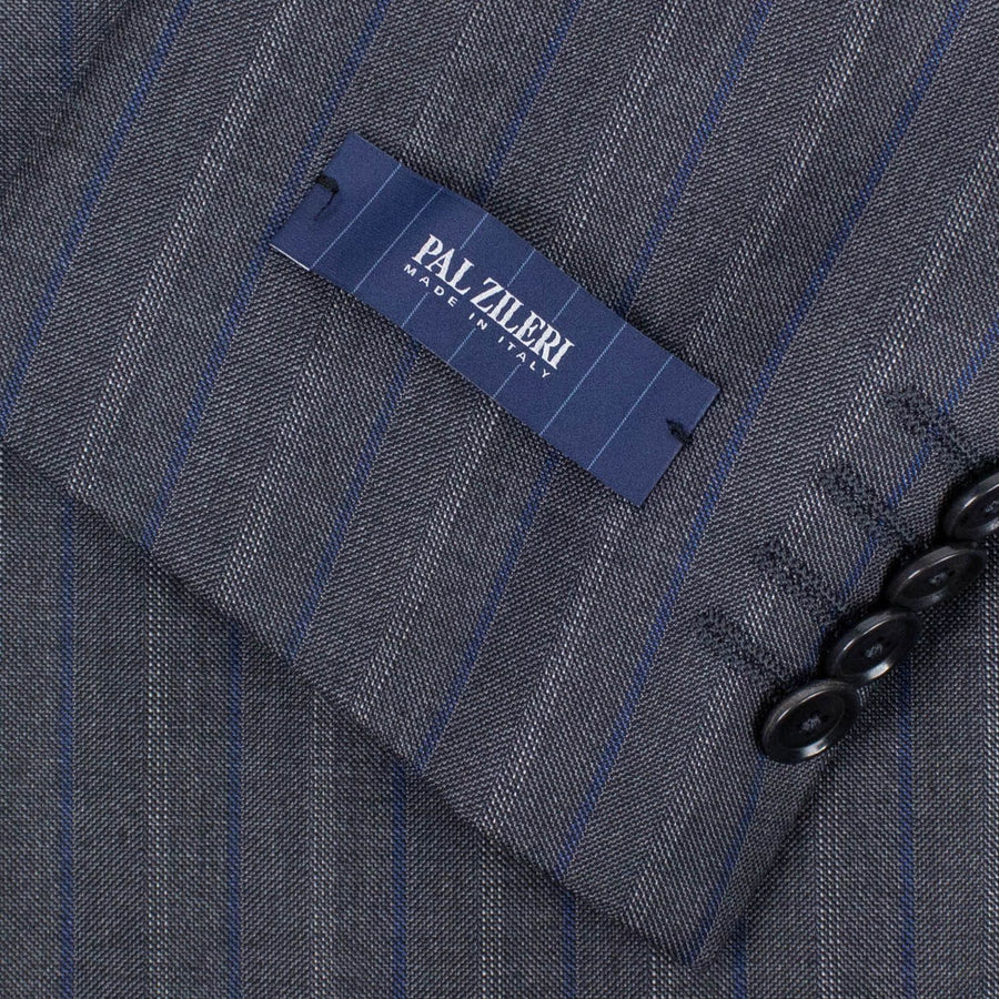 Multi Striped Wool Double- Breasted Suit - Blue