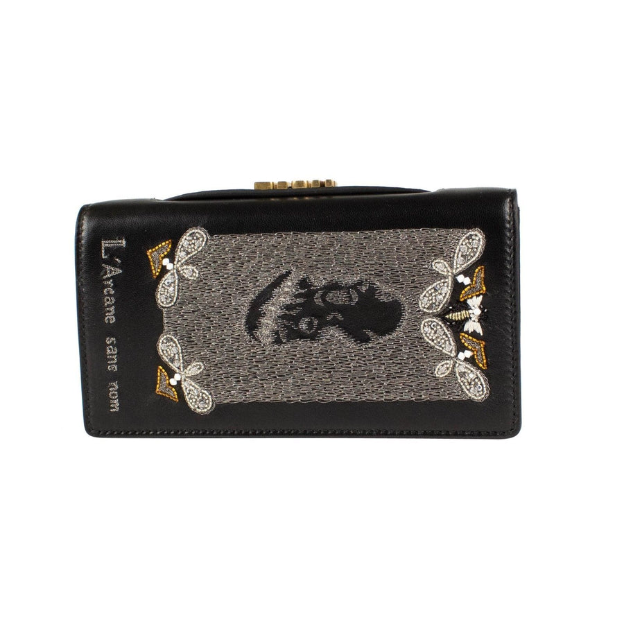 Dior Death Leather Embroidered Beaded Clutch Bag - Black