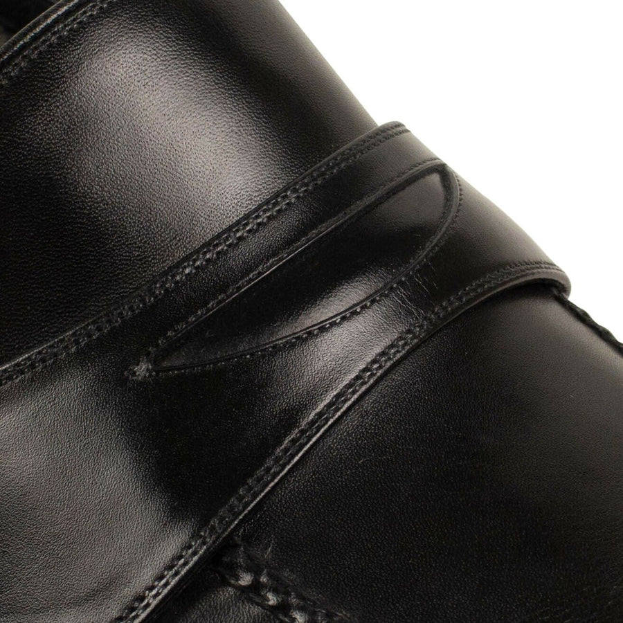 Leather 'Charles' Penny Loafers - Black