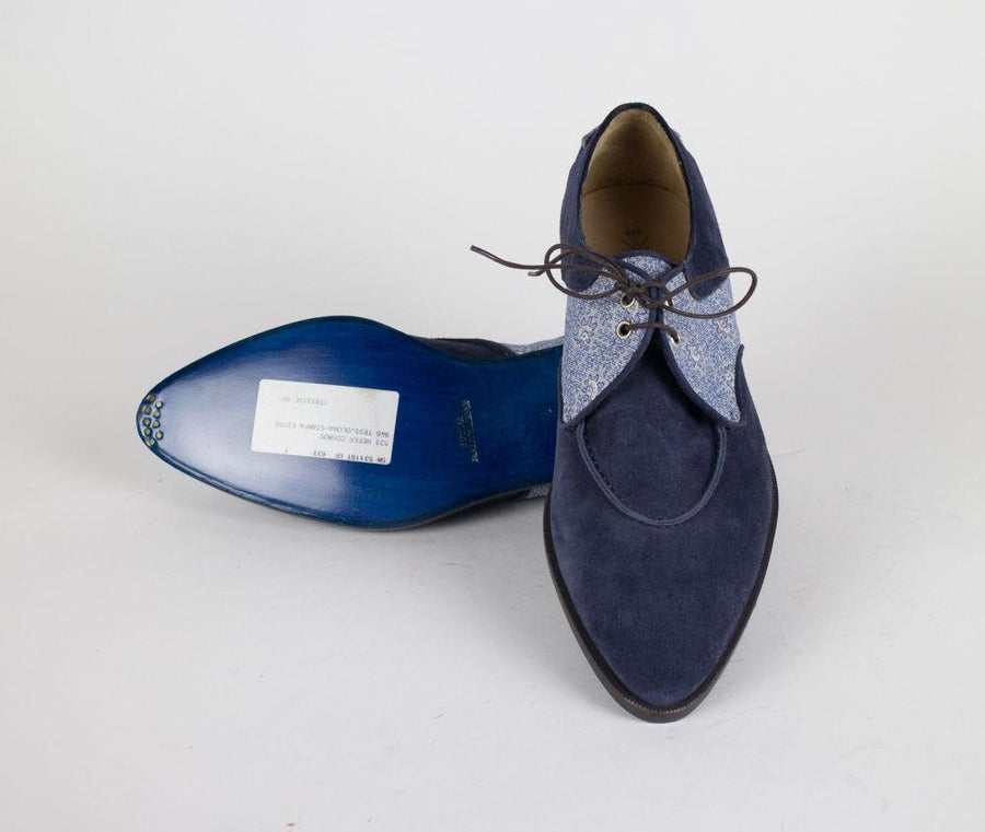 Suede & Canvas Apron Toe Oxfords - Blue